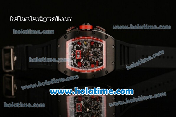 Richard Mille Felipe Massa Flyback Singapore Grand Prix Chrono Swiss Valjoux 7750 Automatic PVD Case with Skeleton Dial and Black Rubber Bracelet - Click Image to Close